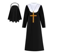 Nun Costume - Comfort leggero, classico abito da suore di Halloween, copricapo di collana a ciondolo incrociato | PROGETTO DEL PADICA DI RUOLE SETTO PER LA DONNE ADULTI Cosplay Halloween Spettacolo di