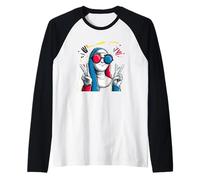 Nun Double Peace Retro Pop Personaggio Grafico Gesto Maglia con Maniche Raglan