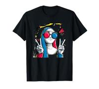 Nun Double Peace Retro Pop Personaggio Grafico Gesto Maglietta