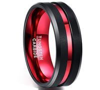 NUNCAD Anello in Carburo di Tungsteno Uomo Donna Rosso-Nero 8 mm, per Matrimonio/Partnership/Stile di Vita/Hobby Taglia 17