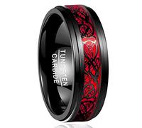 NUNCAD Anello in Tungsteno 8 mm Nero Donna Uomo con Drago Celtico con Carta Opalina Rossa per Stile di Vita/Tutti/Gioielleria, Taglia 31