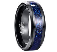 NUNCAD Anello in Tungsteno Nero 8 mm con Drago Celtico Rosse/Blu/Verde Uomo/Donna per Matrimonio Fidanzamento, Taglia 15.75