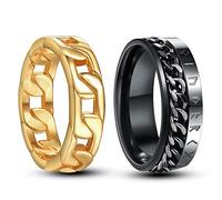 NUNCAD Anello Set Acciaio Inossidabile Girevole Nero/Oro 2pcs Vintage Catena Spinner Ring Anello Vichingo Punk Gotico per Fede Matrimonio Memoria Souvenir Misura 22