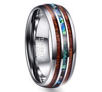 NUNCAD Anello Uomo/Donna Argento con Legno + Guscio di Abalone Colorato in Tungsteno Unisex per Souvenire/Anniversario/Regalo 8mm Taglie 17
