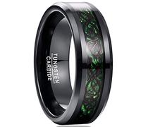 NUNCAD Anello Uomo/Donna/Unisex con Motivo di Drago in Tungsteno Memoria/Compleanno Rosso/Blu/Verde + Nero 8mm Taglia 15