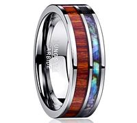 NUNCAD Uomo/Donna Tungsteno + Anello a conchiglia con stile moderno in legno alla moda/Portafortuna multicolore + Argento 8mm (17.5)