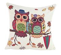 Nunubee Cotone Lino Federa Cuscino 42 x 42cm Cuscini Caso Cuscinetto Per Divano gufo 1