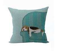 Nunubee, federa decorativa per cuscino 45 cm x 45 cm, in cotone e lino, per divano, decorazione con cane, Cotone lino, Teal Dog&sofa, 45cm*45cm/17.55"*17.55"