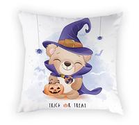 Nunubee Federa per cuscino di Halloween, bianco # 9, motivo: zucca, strega, ragno, castello, federa per cuscino, decorazione halloween, bianco # 9, 45 x 45 cm