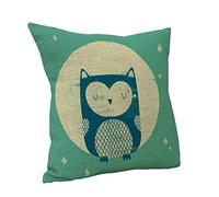 Nunubee Federa per cuscino in cotone e lino, 45,7 x 45,7 cm, per divano, camera da letto, decorativo, motivo gufo, verde menta