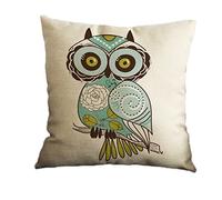 Nunubee Fodera per Cuscino in Lino Cotone 18X18 Federa per guanciale in Cotone con Stampa Gufo