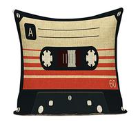 Nunubee Fodera Per Cuscino Per Cassetta Audio Retrò, Giradischi Musicale Stampa Federa Per Cuscino In Lino Decorativo Per La Casa Per Soggiorno, Camera Da Letto, Divano, Sedia 45 * 45cm # 14