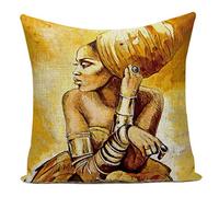 Nunubee Fodere per Cuscini Serie Colorata Donna Africana Federa Quadrata in Lino per Uomo Donna Fodera per Cuscino Soggiorno Camera da Letto di Gilrs18x18 inch /45x45 CM - 6#