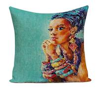 Nunubee Fodere per Cuscini Serie Colorata Donna Africana Federa Quadrata in Lino per Uomo Donna Fodera per Cuscino Soggiorno Camera da Letto di Gilrs18x18 inch /45x45 CM - 5#