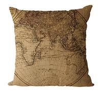 Nunubee Mappa del Mondo Vintage Cuscini per divani Decorativo Lino Cuscino copricuscini Divano Caso Federa per Cuscino 18x18 Inch / 45x45 CM - 3#