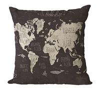 Nunubee Mappa del Mondo Vintage Cuscini per divani Decorativo Lino Cuscino copricuscini Divano Caso Federa per Cuscino 18x18 Inch / 45x45 CM - 1#