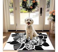Nunubee Moderna Stampa Floreale Porta Tappetino Antiscivolo, Assorbente, Polvere Cattura Tappeto per la Porta d'ingresso, Corridoio, Cucina - in Bianco e Nero dal Design Minimalista