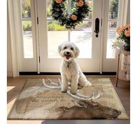 Nunubee Pet-Friendly, Testa di Cervo Anti-Slip Assorbente Tappeto con Ovunque Egli Vuole Motto per la Porta Anteriore Disimpegno Cucina abitabile