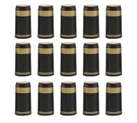 NUOBESTY 100 Capsule Termoretraibili per Bottiglie di Vino Bocca Dritta Copertura in Plastica Nera Bordo Dorato Linguetta a Strappo per Enoteche e Depositi di Vino