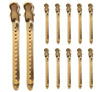 NUOBESTY 12 Pezzi Clip per Chioma a Becco D'anatra in Acciaio Inox Color Oro da 9,5 Cm, Leggere e Professionali per Styling Chioma in Salone