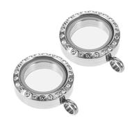 NUOBESTY 2 pezzi Ciondolo Medaglione Rotondo in Acciaio Vetro Trasparente Portafoto Protettivo e Leggero per e Oggetti Sacri