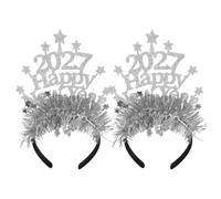 NUOBESTY 2 Pezzi Fascia Tessuto per Festiva 2027 Chioma Stelle Numeri e Plastica in Argento Paillettes Scintillanti per Decorazioni di Feste e Foto Commemorative