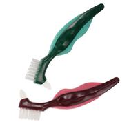NUOBESTY 2 Pezzi Spazzola per Protesi Doppia Testa Setole Rigide in Nylon e Manico in Pp, Leggera e Completa la Pulizia di Dentiere e Denti Finti, per Uso Quotidiano e Viaggi