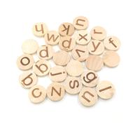 NUOBESTY 26 Pezzi Disco Legno Tondo Inciso con Alfabeto Minuscole Spessore Decorazioni Naturali Legno per Fai da Te Ed Educazione Superficie Liscia e Resistente
