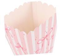 NUOBESTY 30 Pezzi Contenitori Popcorn in Carta Righe con Fiocco Rosa Scatole Snack e Candy Box per Feste Serate Cinema e Regali Portapopcorn Decorativi per Eventi e Party
