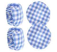 NUOBESTY 4 pezzi Coperchi Riutilizzabili per Barattoli di Pane con Tessuto a Scacchi Blu Copertura Elastico Traspirante per Fermentazione Pasta Madre Adatti Vasetti e Ciotole in Cucina
