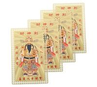 NUOBESTY 4 pezzi Feng Shui in Rame Carte Protettive con Simboli Tradizionali della Divinità della Ricchezza Adatti per Portafortuna su Telefono e Portafoglio Talismani Portafortuna per