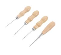NUOBESTY 4 Pezzi Punteruoli Artigianali in Legno con Manico Zucca Punteruolo Dritto e Curvo per Cucito Te Rilegatura Libri Riparazione Pelle e Foratura Tessuti