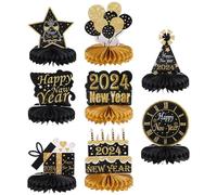 NUOBESTY 8 Pezzi Decorazioni a Forma di Cellula Esagonale in Carta per Capodanno Centrotavola Elegante Nero e Oro Addobbi Tavola Festa Tema Anno Ornamenti Primavera Festa
