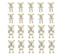 NUOBESTY Abbellimenti per Unghie 3d a Forma di Orso Oro, 20 Pezzi in Lega di Zinco e Cristalli, Accessori Unghie Facili da Usare per Manicure Creativa e Feste come Capodanno