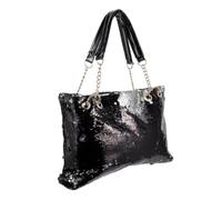 NUOBESTY Borsa a Mano Capiente Donna con Paillettes Cangianti Nera | Tracolla con Catena e Cinghie in Pu, per Chiavi e Telefono, Spiaggia e Picnic