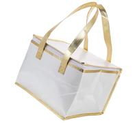 NUOBESTY Borsa Termica per Alimenti 8 Pollici Bianca Bordo Dorato, Sacchetto Isolante Riutilizzabile per Trasporto Torte, Pizza e Cibo Fresco, Maniglia per Spesa, Picnic e Asporto