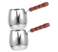 NUOBESTY Caffettiera Turca in Acciaio Inox 304 300 Ml con Manico in Legno Resistente al Calore Set 2 Pezzi Scaldalatte e Scaldaburro per Uso Domestico e Campeggio