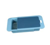 NUOBESTY Cestello per Lavello Cucina Blu in Pp Retrattile con Funzione di Sgocciolatura Rapida per Lavare Verdure e Piatti in Cucina