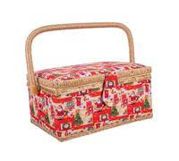 NUOBESTY Cestino Accessori Cucito Natalizio con Vassoio Rimovibile Spazio Capiente per Filo e Forbici Organizer Ricamo con Cuscinetto per Spilli Integrato e Tasca