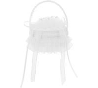 NUOBESTY Cestino Porta Anelli da Matrimonio Elegante con Manico in Perle Cuscino Ricamato per Fedi Nuziali Scatola Porta Anelli Morbida per Cerimonie e Bomboniere Bianche