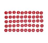 NUOBESTY Etichette Numeriche in Plastica Rotonde Rosse Foro Portachiavi, Set da 50 Pezzi Numeri da 1 a 50, Targhette Numerate per Armadietti, Chiavi, Bagagli e Uso in Dormitori