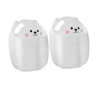 NUOBESTY Mini Cestino da Tavolo con Coperchio a Ribalta Piccolo Bidone della Spazzatura Compatto da Ufficio Cestino per Carta Straccia da Scrivania in Plastica Bianco Set da 2 Pezzi