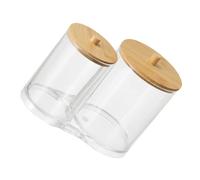 NUOBESTY Organizer Porta Dischetti di Cotone e Cotton Fioc Coperchio in Bambù, Contenitore Acrilico Rotondo Portatampone per Bagno e Camera, Dispenser Igienico Protettivo per Uso Domestico