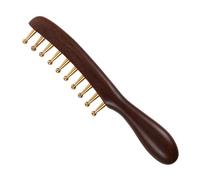 NUOBESTY Pettine in Legno di Sandalo a Denti Larghi con Rame | Chioma e Cuoio Capelluto, Design Ergonomico Fatto a Mano, con Custodia in Stoffa Colore Casuale