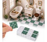 NUOBESTY Piastrelle per pavimenti per casa delle bambole, 60 pezzi, in scala 1:12, in miniatura, in legno, motivo floreale e marmo, con puntini adesivi, per artigianato diorama, 3 x 3 cm