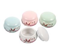NUOBESTY Set 4 Barattoli Mini in Ceramica per Cosmetici Barattolo per Rossetto Fard e Medicinali Contenitori Sigillati Portatili per Cipria e Tè per Uso Quotidiano e Viaggi