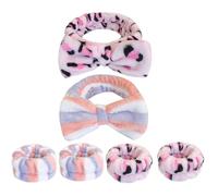 NUOBESTY Set 6 Pezzi Fascia per Chioma da Spa e Braccialetti per Lavarsi Viso in Flanella Assorbente Fiocco Fasce per Trucco e Cura della Pelle per Donne e Ragazze
