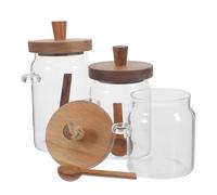NUOBESTY Set da 3 Barattoli di Vetro per Bucato con Coperchio in Legno e Paletta Dosatrice, Contenitori Trasparenti per Detersivo in Polvere da 400/600/900 Ml, Organizzazione