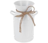 NUOBESTY Vaso di Fiori retrò in Metallo Bianco Stile Vintage Nordico, Secchio Rustico per Fiori Secchi Corda di Juta, Vaso da Giardino e Decorazione Casa Multifunzione