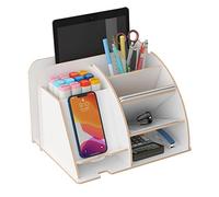 NUODWELL Docking station per telefono in legno per uomo Supporto per telefono per comodino, portapenne da scrivania, organizer per forniture artistiche con telefono iPad (bianco)